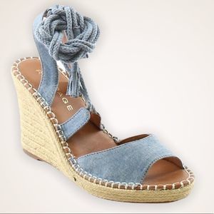 RAMPAGE Harriet Denim Tassel Tie Up Wedge Espadrilles